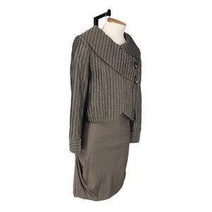 Vintage Giorgio Armani Italy Skirt Jacket Suit Size 40 Taupe Wool Silk 1940's